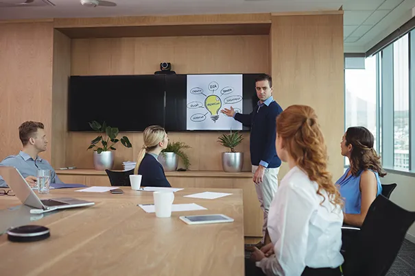 Auto-framing video conferencing camera in a corporate meeting room