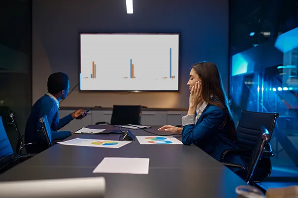 Display and lighting layers working together in a boardroom