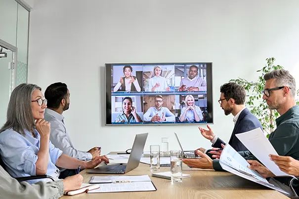 Modern enterprise board room with Microsoft Teams Rooms setup