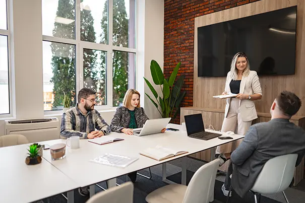 Large enterprise boardroom fitted with a video conferencing system